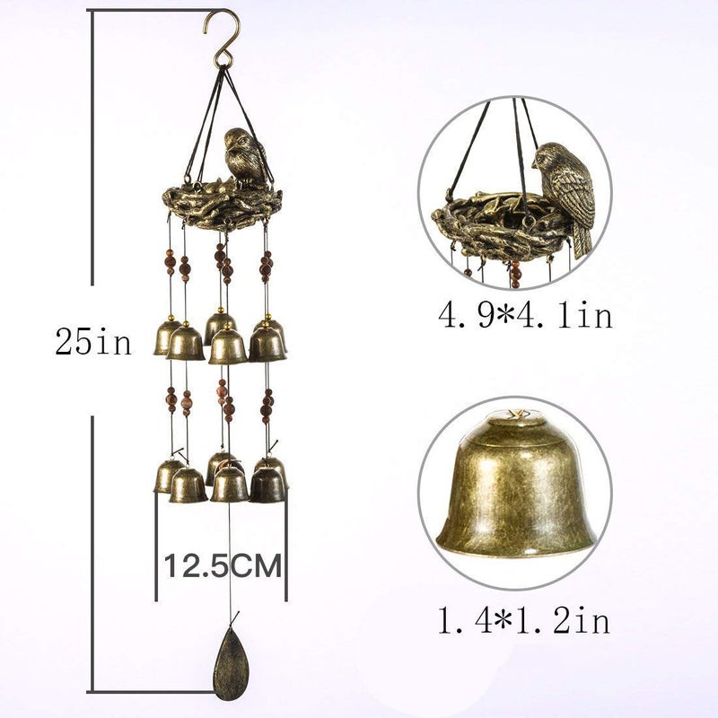 Gardenvy عش الطيور الرياح الرنين أجراس الطيور الدقات مع 12 أجراس الرياح للأمهات المجد الحب هدية حديقة الفناء الخلفي الكنيسة شنقا ديكور البرونزية - Image 5